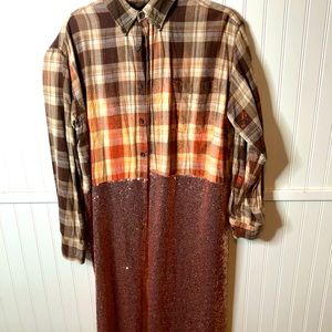 Handmade flannel & sequin shirt. Could be worn as a duster.New & never worn!